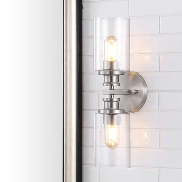Jules Edison 16.5" Cylinder Iron/Seeded Glass Farmhouse Contemporary LED Wall Sconce - JONATHAN Y